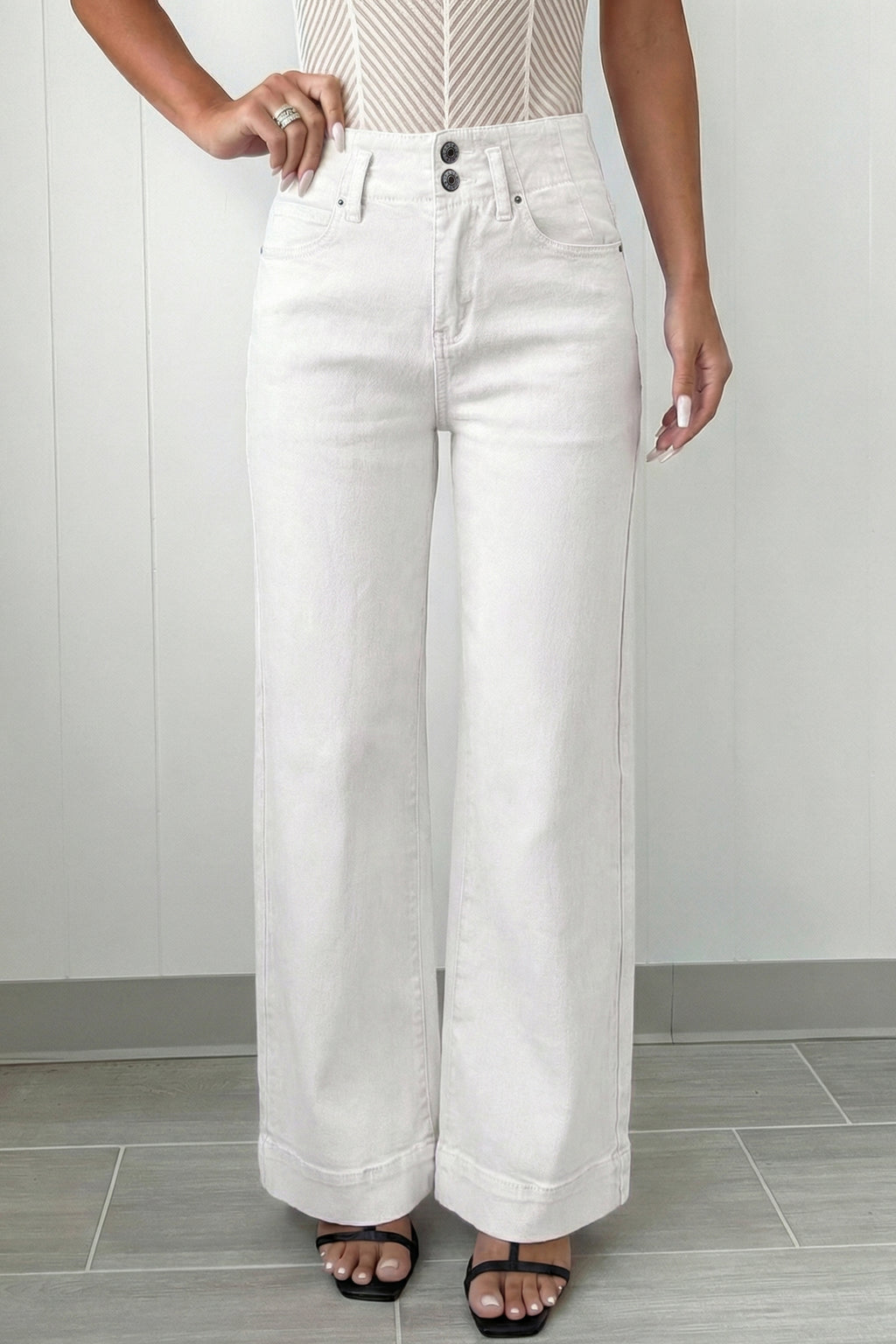 Bonbon 2-Button High Waist Wide Leg Jeans