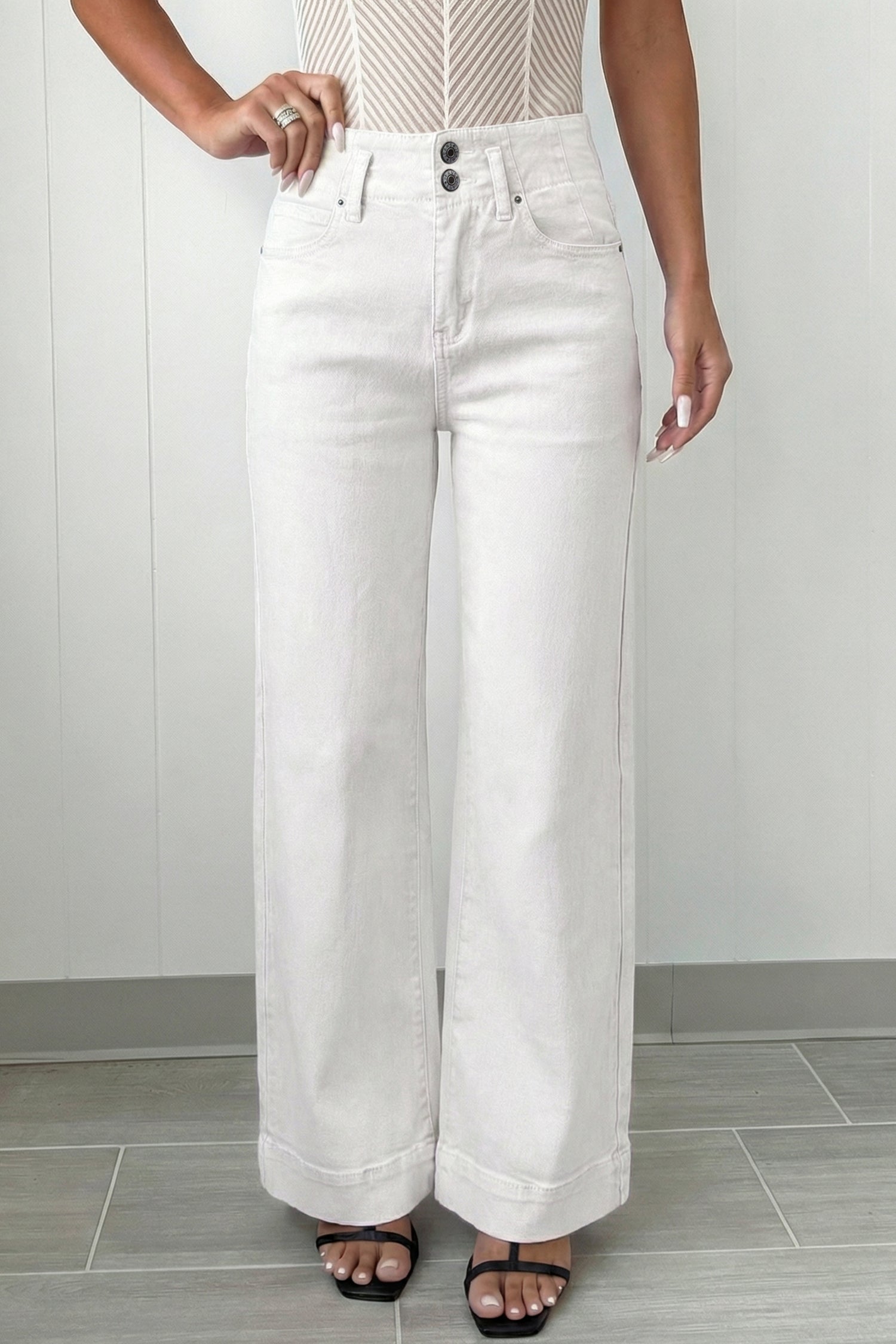 Bonbon 2-Button High Waist Wide Leg Jeans