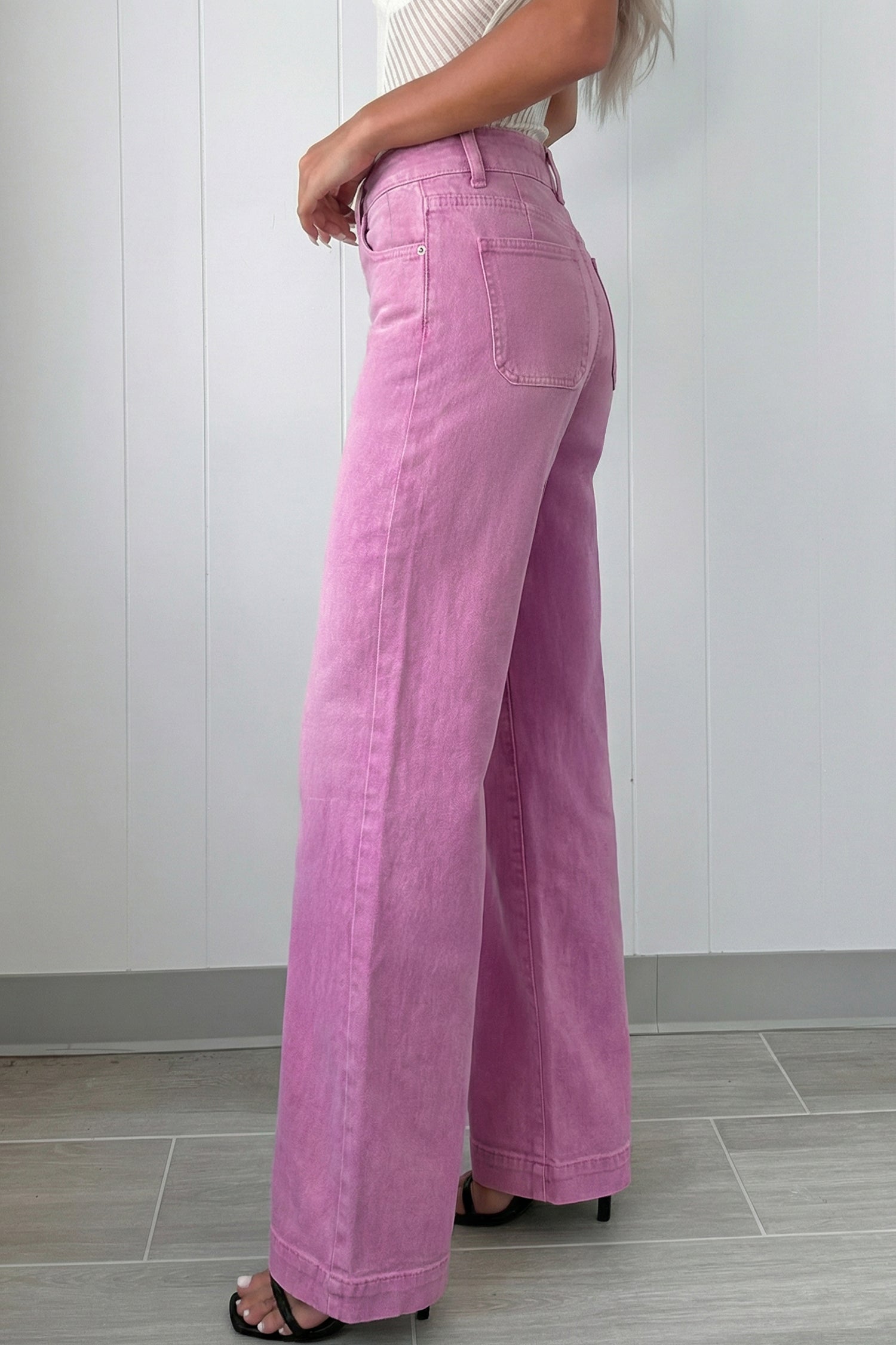 Bonbon 2-Button High Waist Wide Leg Jeans