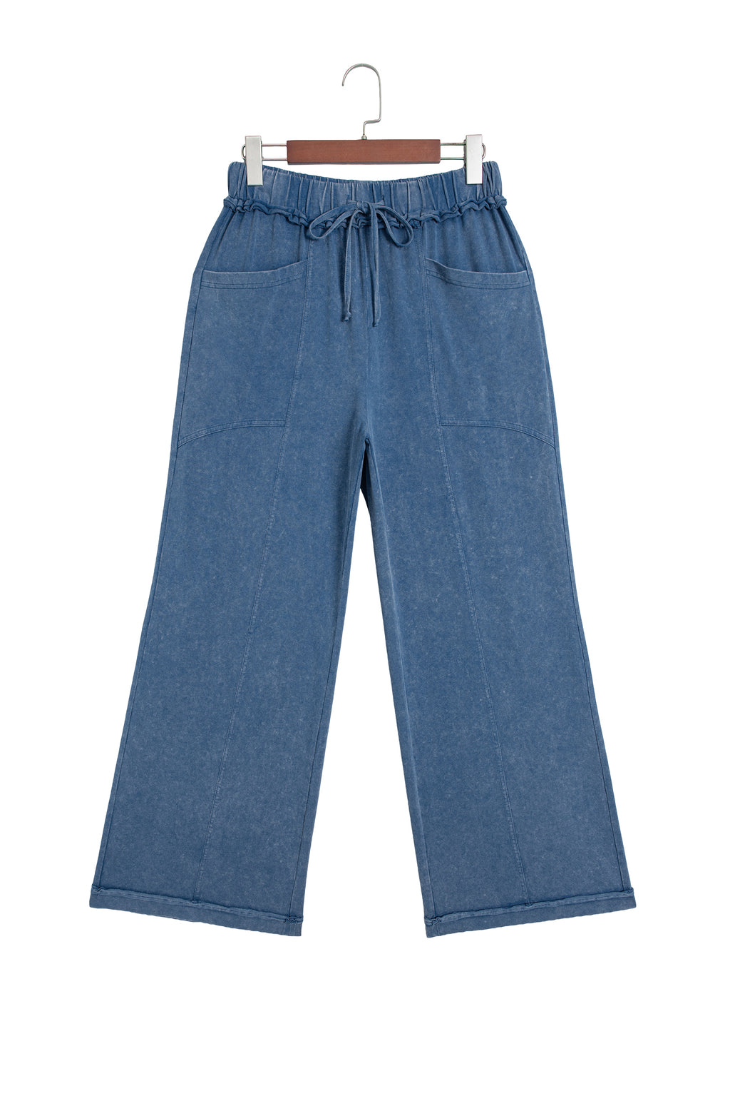 Ashleigh Blue Mineral Wash Seam Detail Flare Leg Drawstring Pants