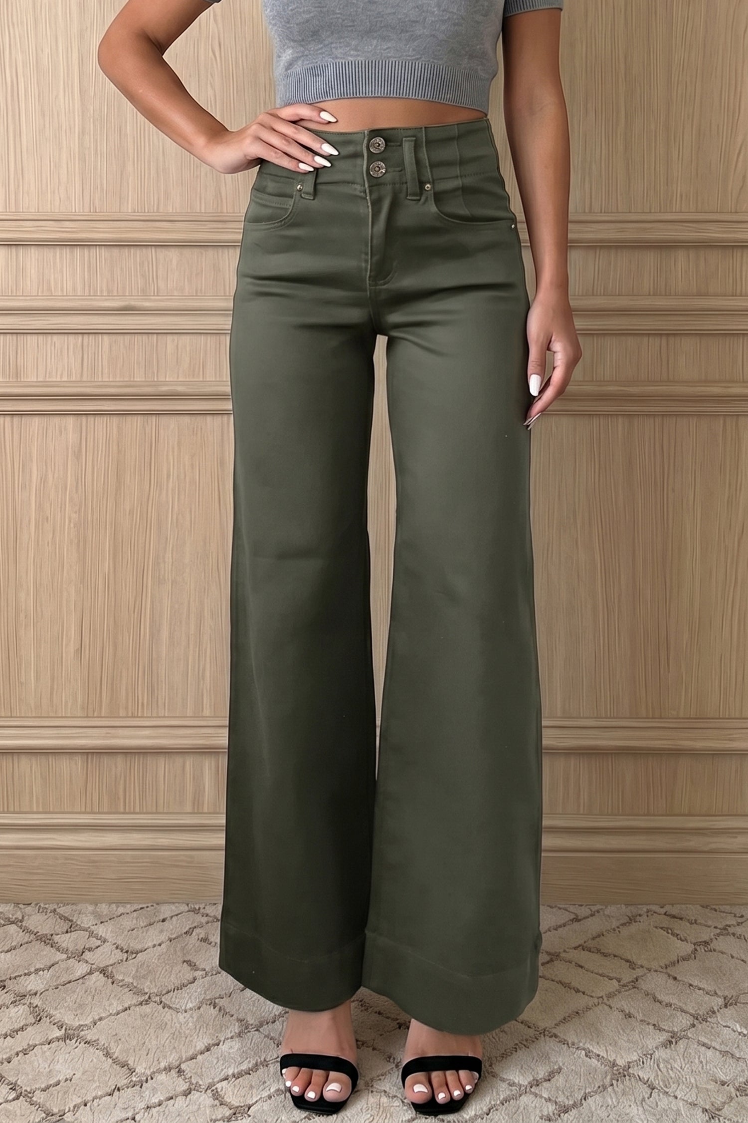Bonbon 2-Button High Waist Wide Leg Jeans