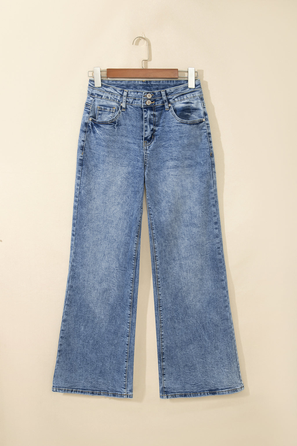 Sail Blue Acid Wash Pocket Detail Flare Jeans