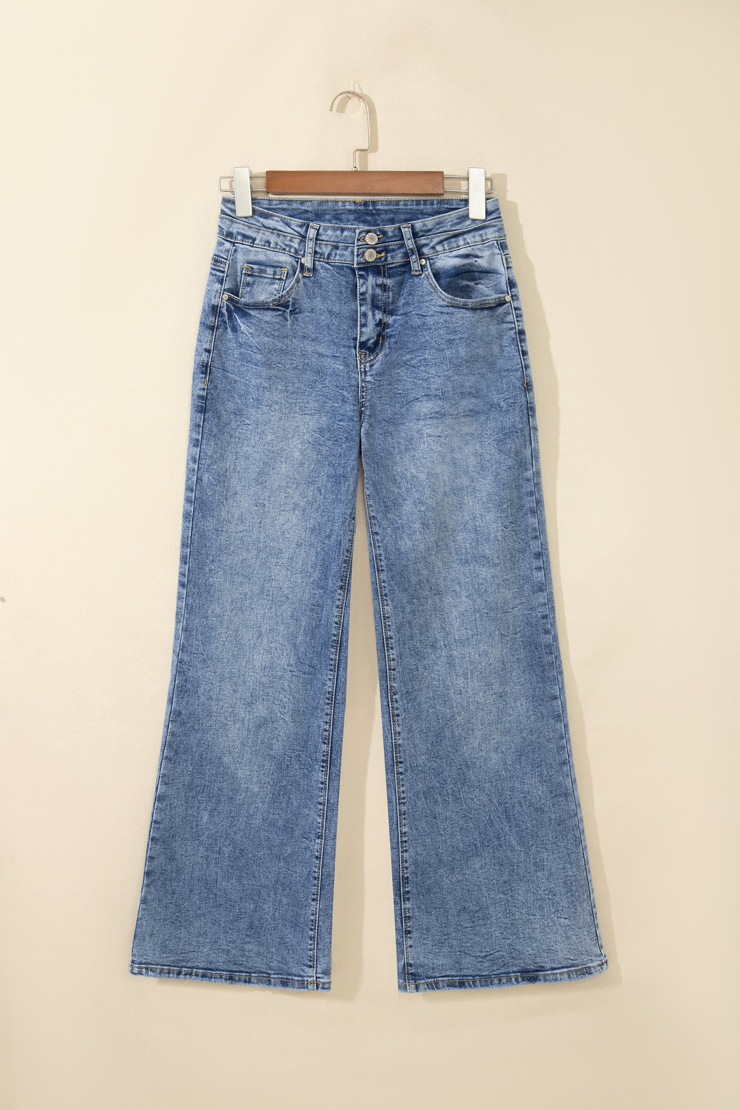 Sail Blue Acid Wash Pocket Detail Flare Jeans