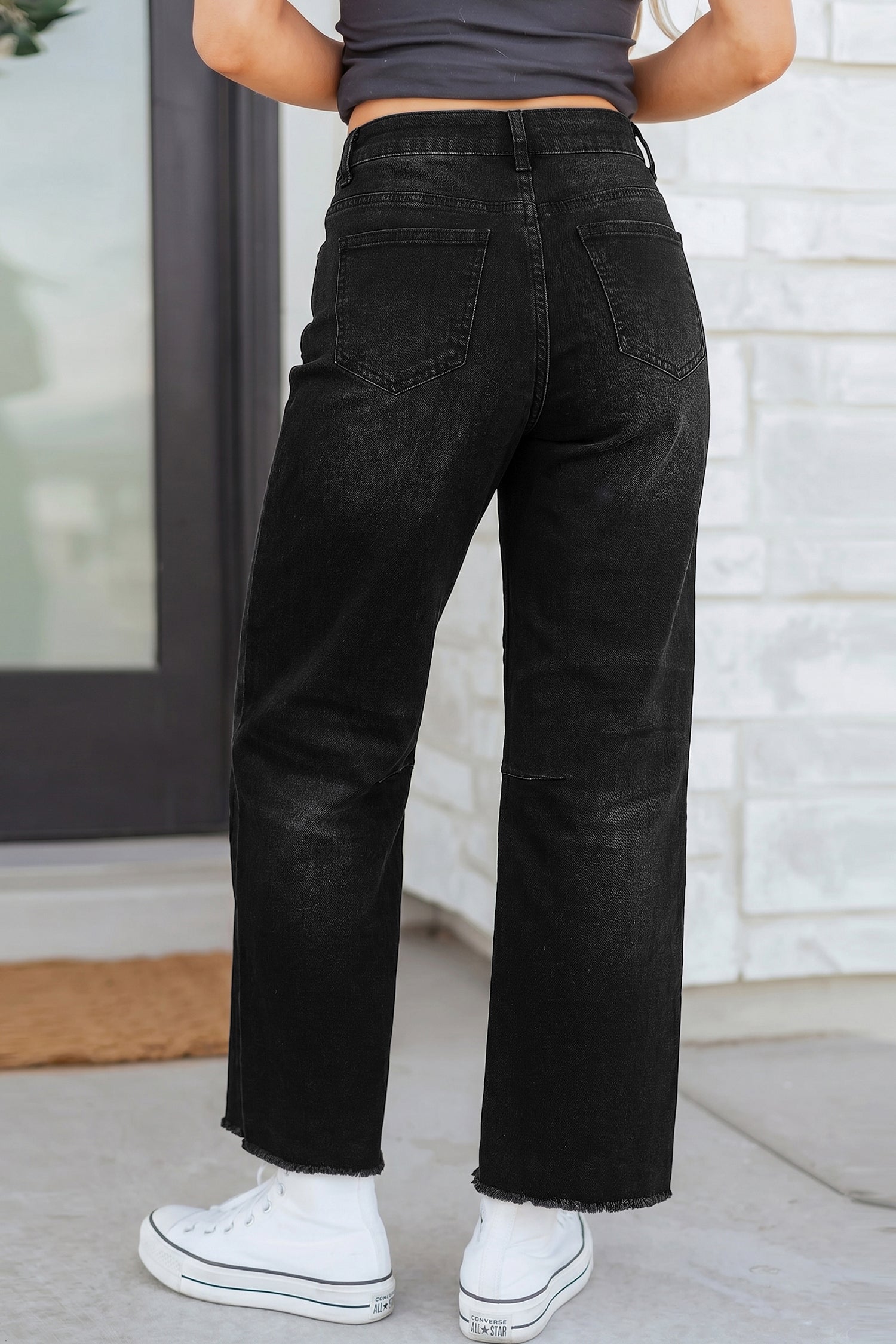 Black Frayed Cropped Barrel Jeans