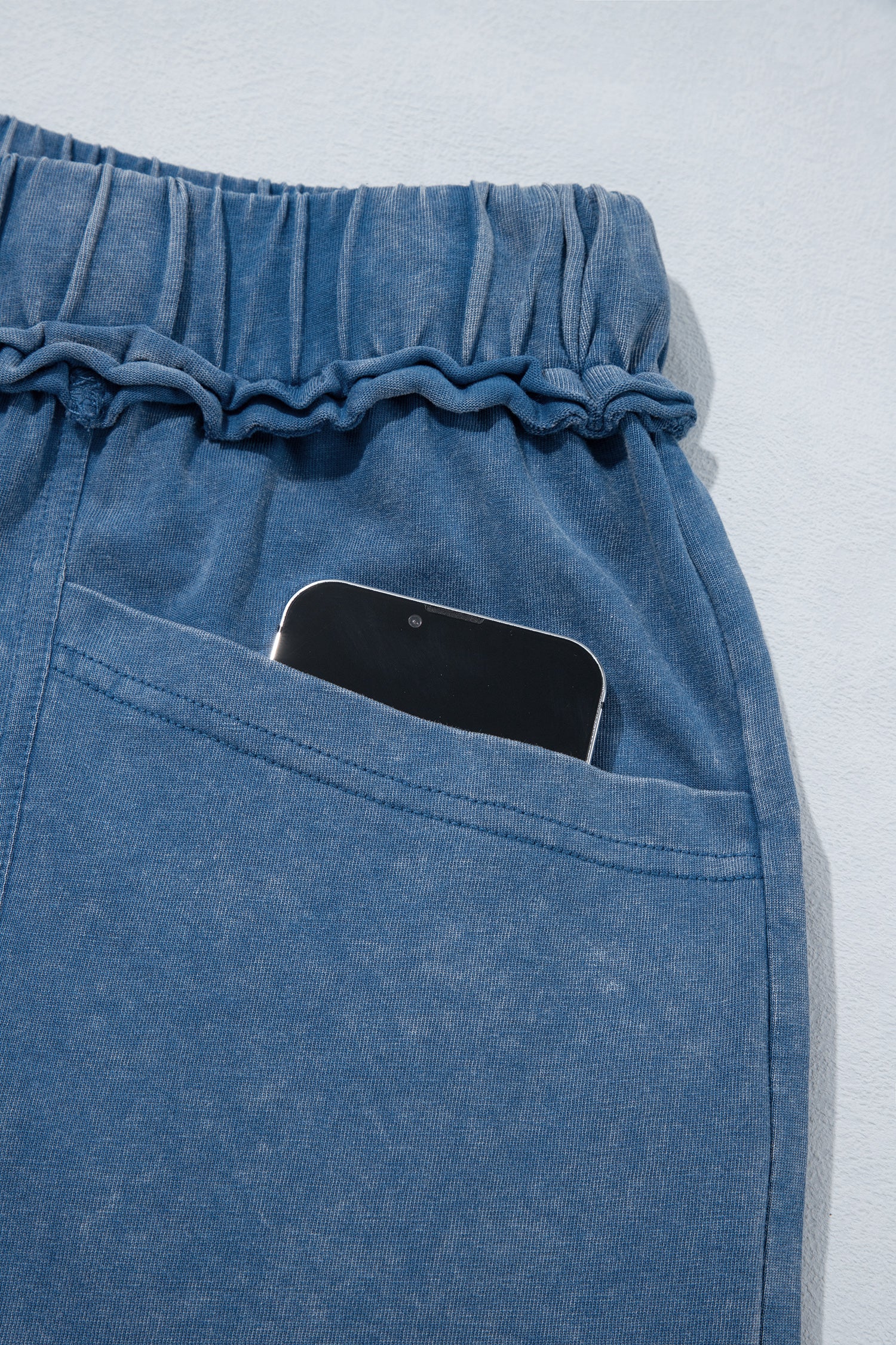 Ashleigh Blue Mineral Wash Seam Detail Flare Leg Drawstring Pants