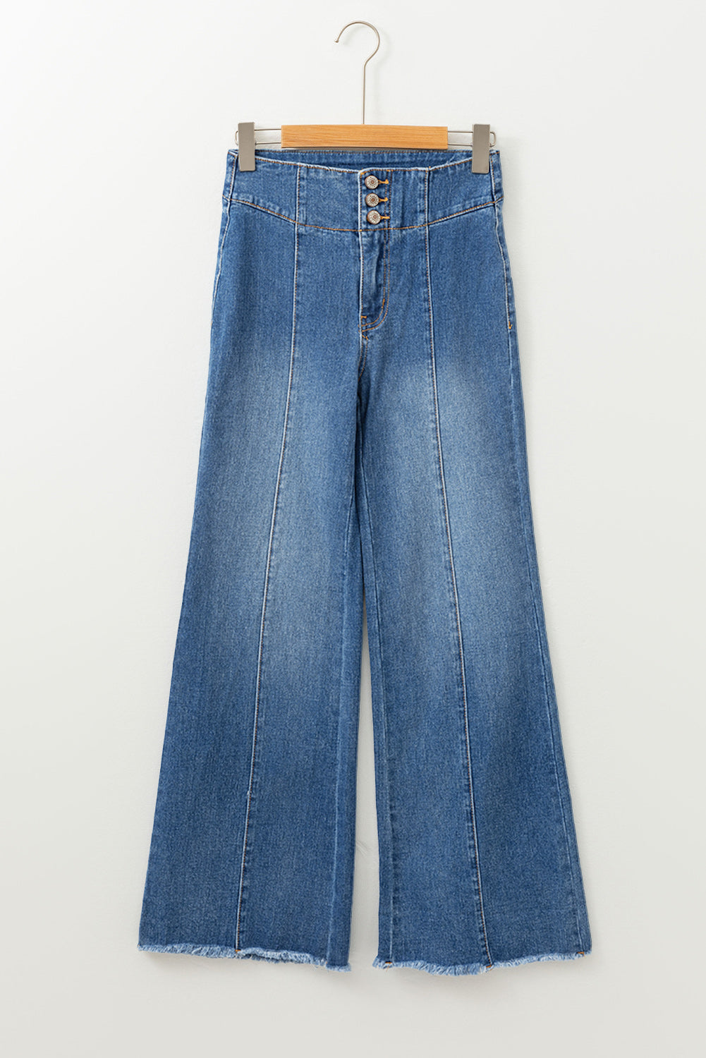 Coffee High Waist Button Fly Seamed Raw Hem Flare Jeans