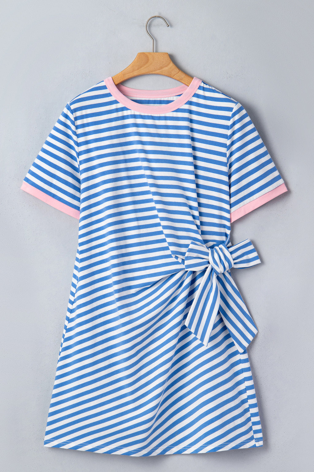Green Stripe Nautical Tie Contrast Trim Round Neck T Shirt Mini Dress