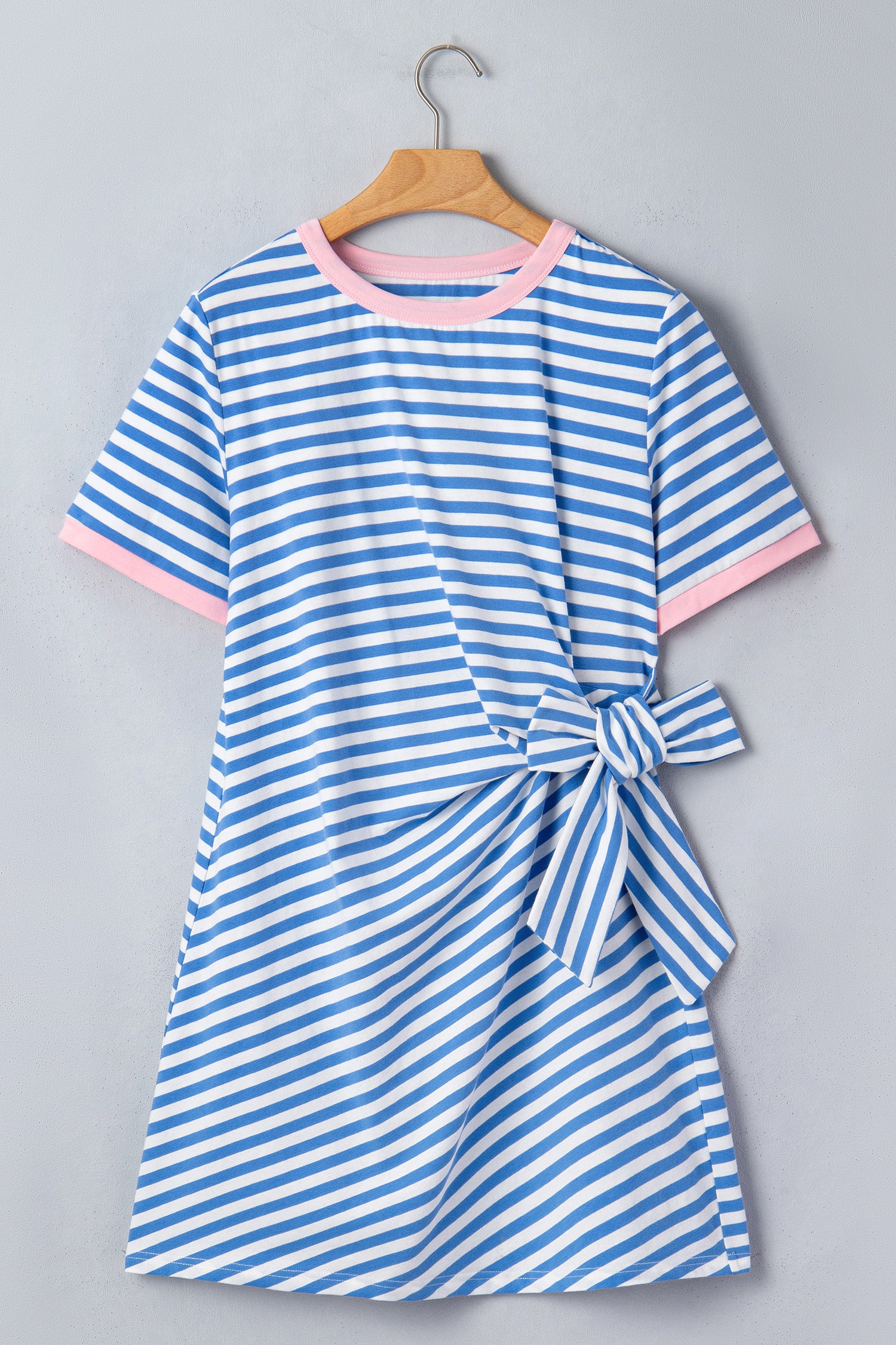 Green Stripe Nautical Tie Contrast Trim Round Neck T Shirt Mini Dress