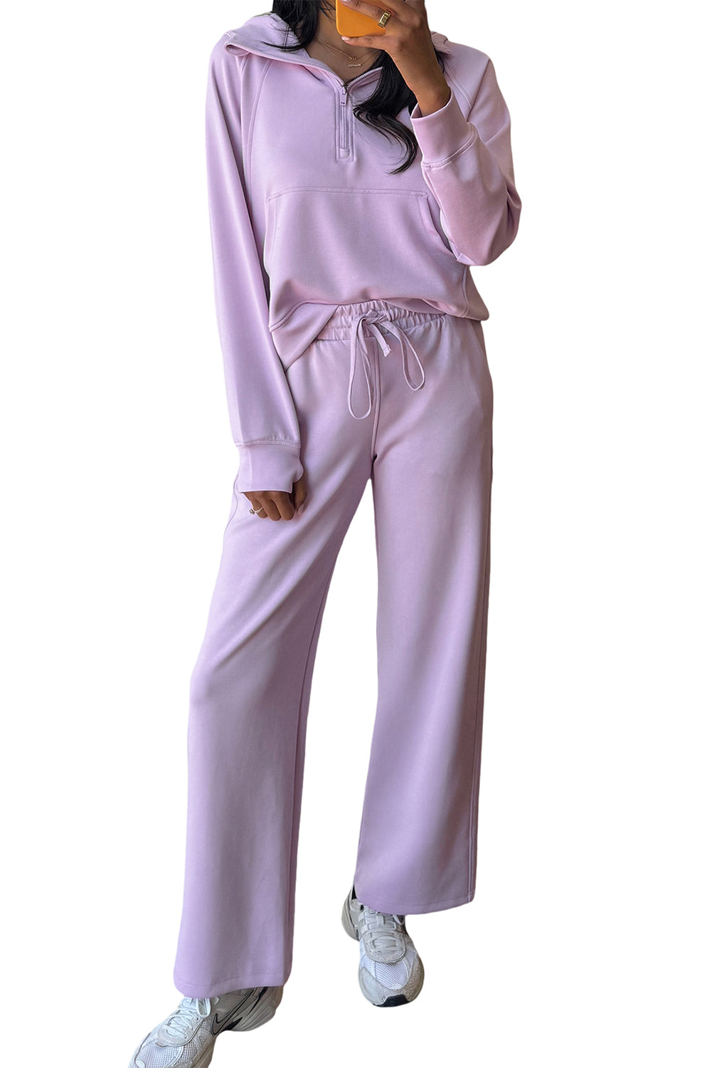 Jet Stream Half Zip Thumbhole Sleeve Hoodie Active Pants 2pcs Outfit