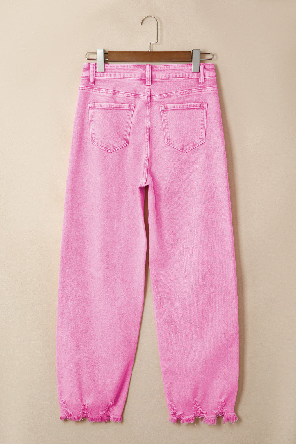 Pink Acid Wash High Waist Uneven Raw Hem Shift Jeans
