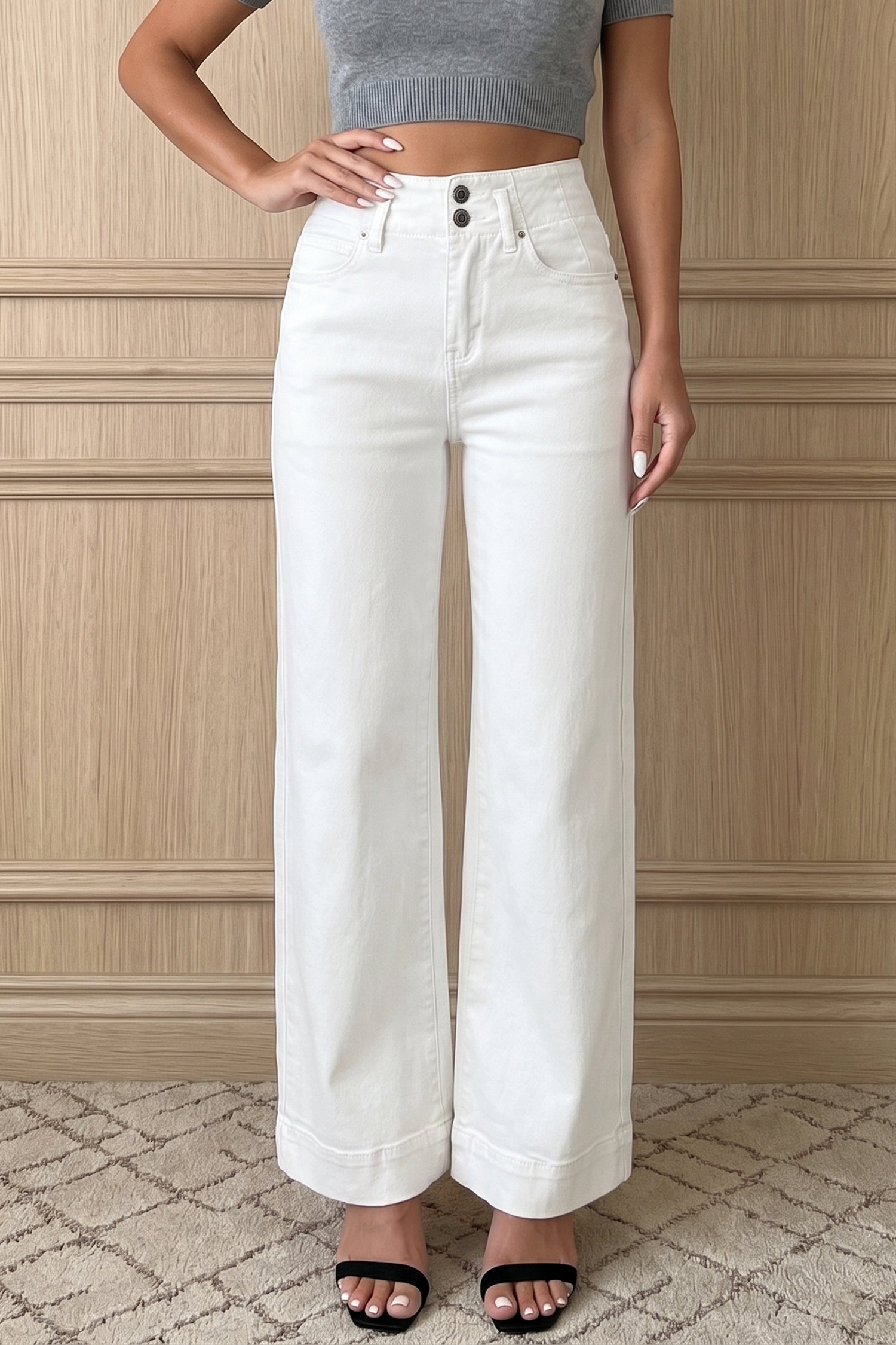 Bonbon 2-Button High Waist Wide Leg Jeans