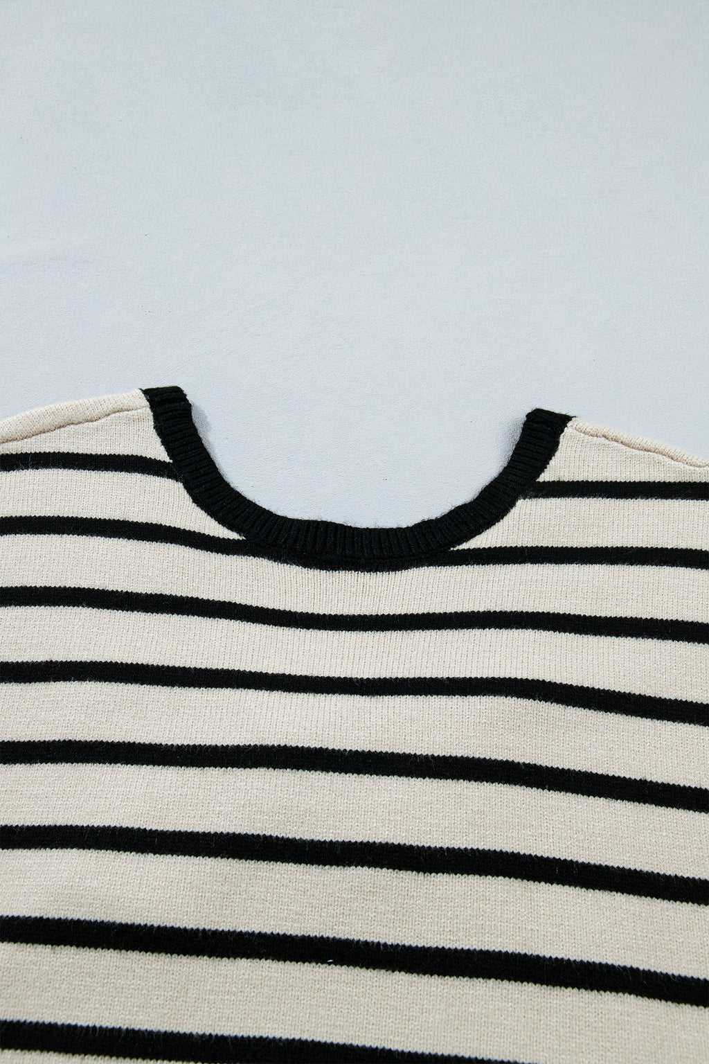 Black Stripe Bow Applique Short Sleeve Sweater