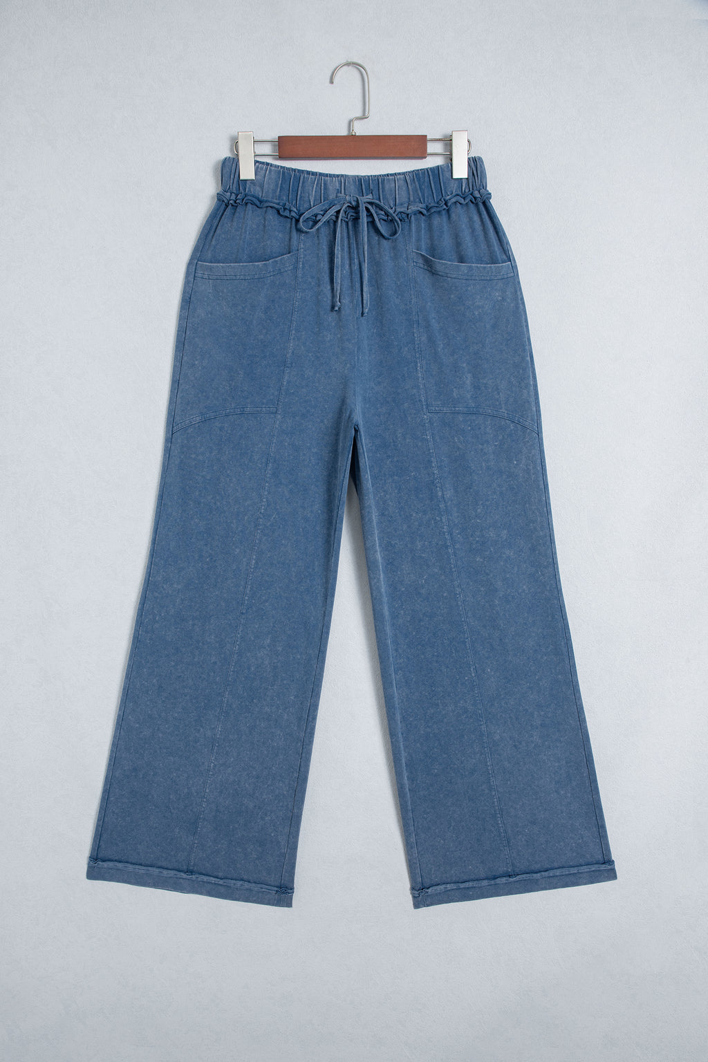 Ashleigh Blue Mineral Wash Seam Detail Flare Leg Drawstring Pants