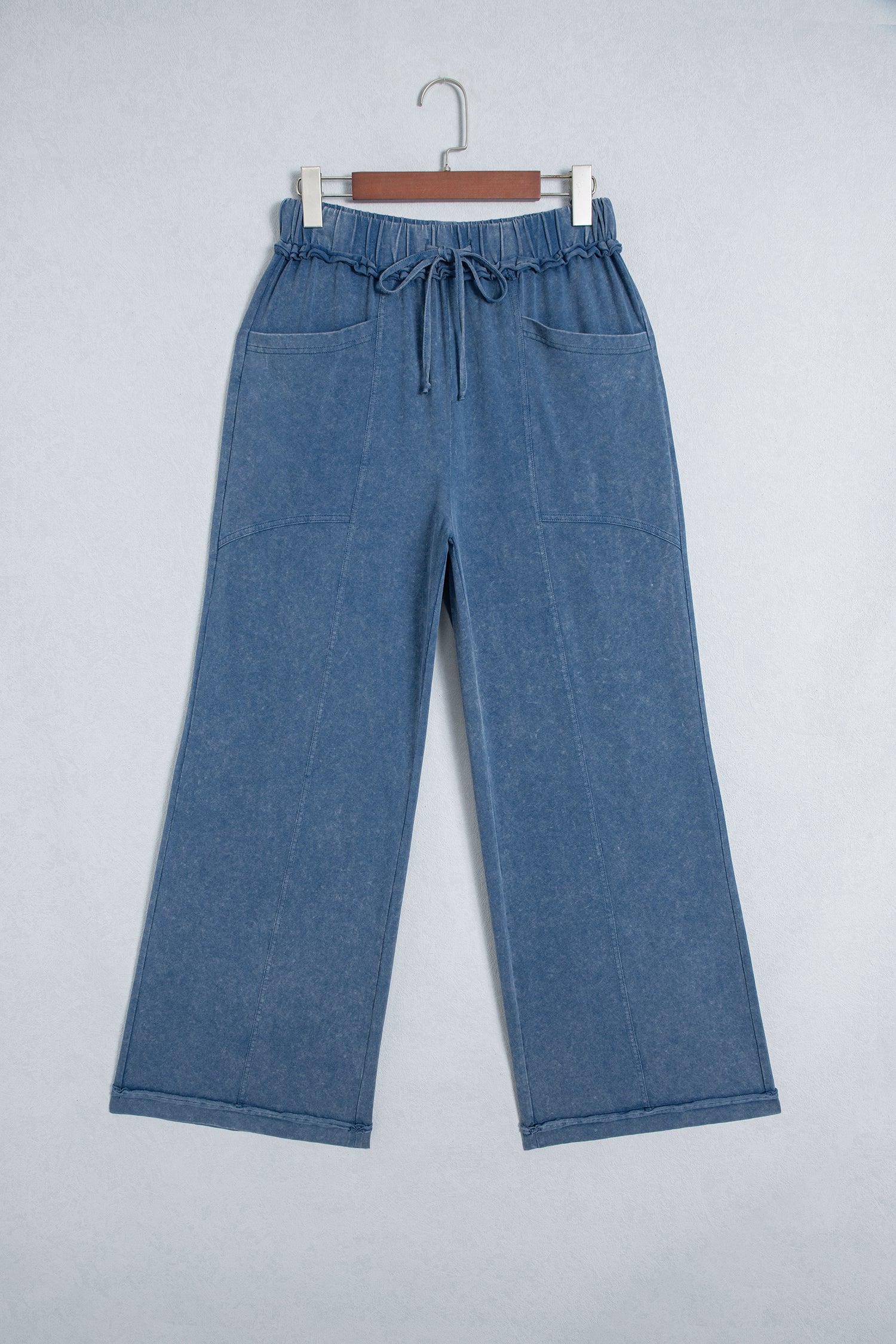 Ashleigh Blue Mineral Wash Seam Detail Flare Leg Drawstring Pants