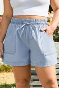 Beau Blue Pocketed Drawstring Plus Size Denim Shorts