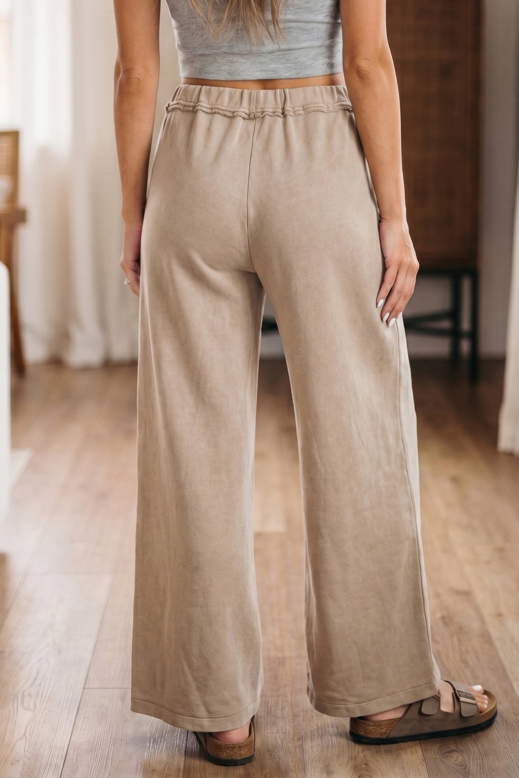 Ashleigh Blue Mineral Wash Drawstring Retro High Waist Wide Leg Western Pants