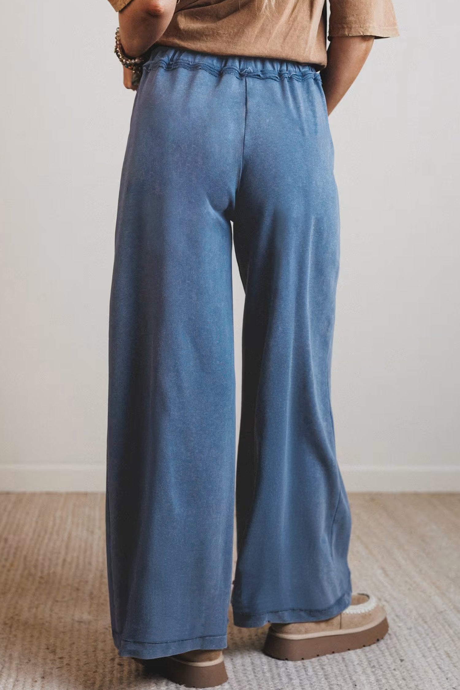 Ashleigh Blue Mineral Wash Drawstring Retro High Waist Wide Leg Western Pants