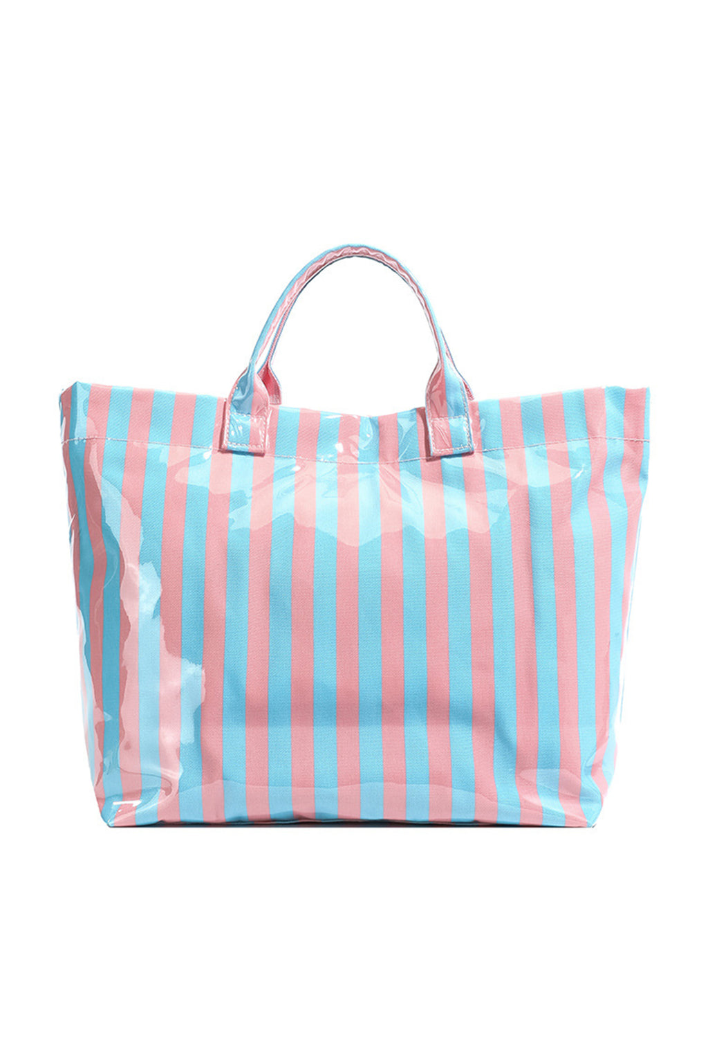 Blackish Green Glossy Striped Vinyl Large Tote Bag (Color Varied)