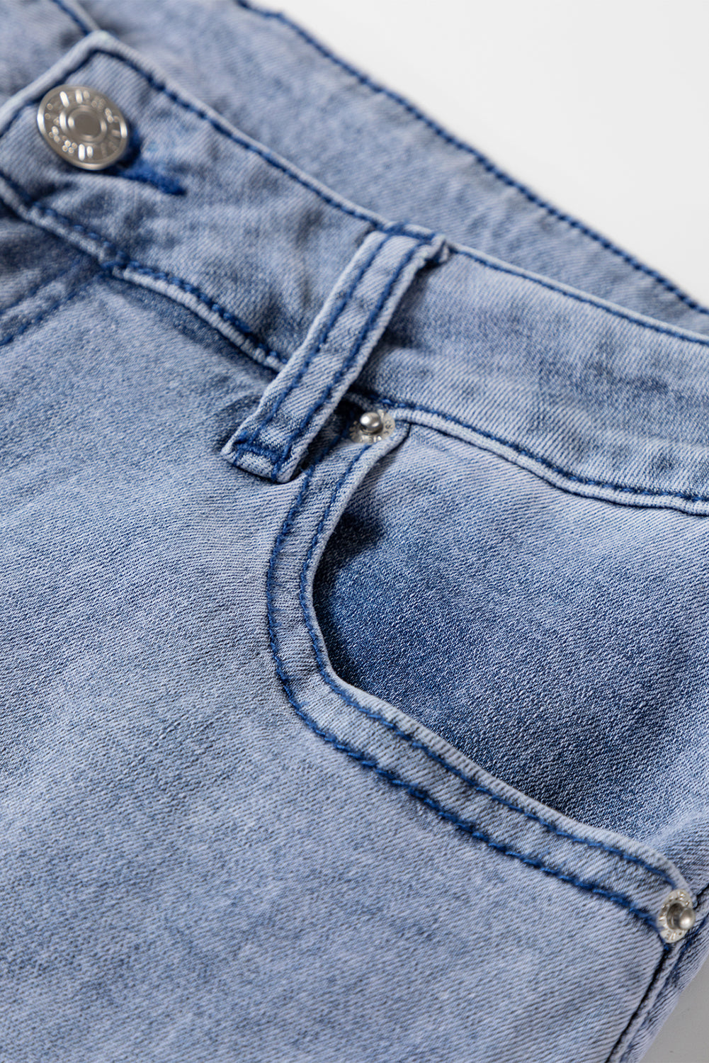 Beau Blue Button Zip High Waist Flared Hem Jeans