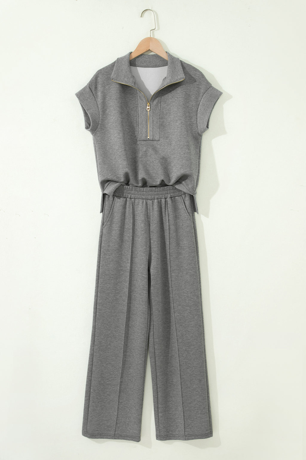 Light Grey Half Zip Polo Tee Casual Pant Set