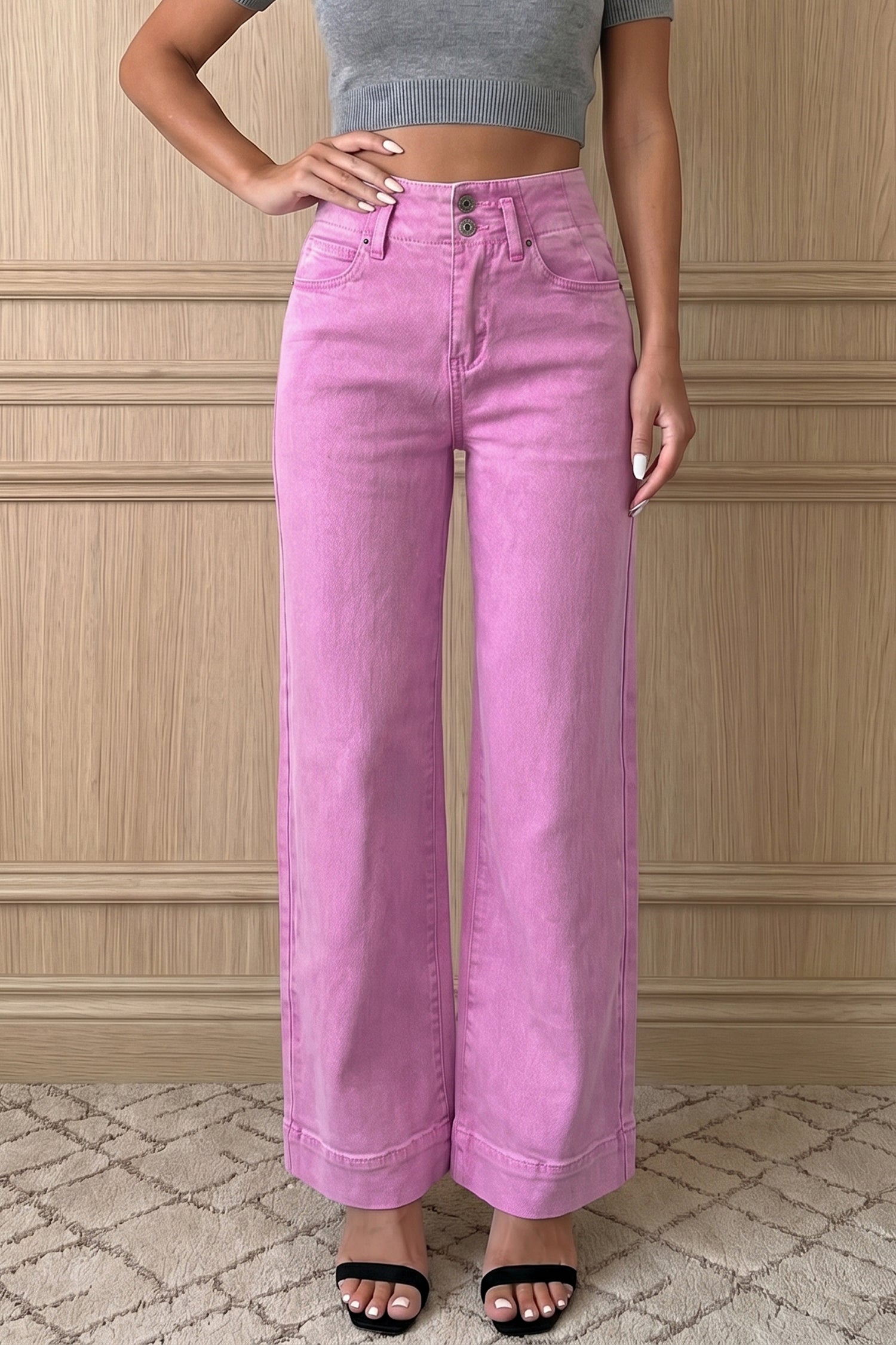 Bonbon 2-Button High Waist Wide Leg Jeans