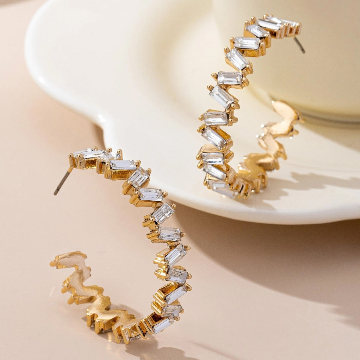 Baguette Crystal Hoop Earrings