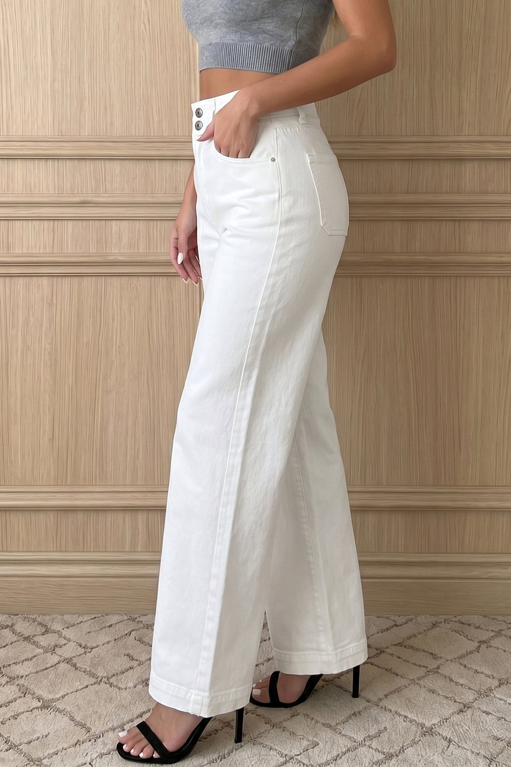 Bonbon 2-Button High Waist Wide Leg Jeans