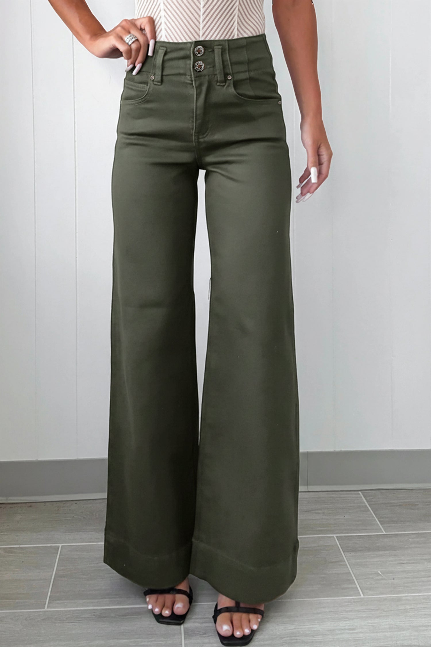 Bonbon 2-Button High Waist Wide Leg Jeans