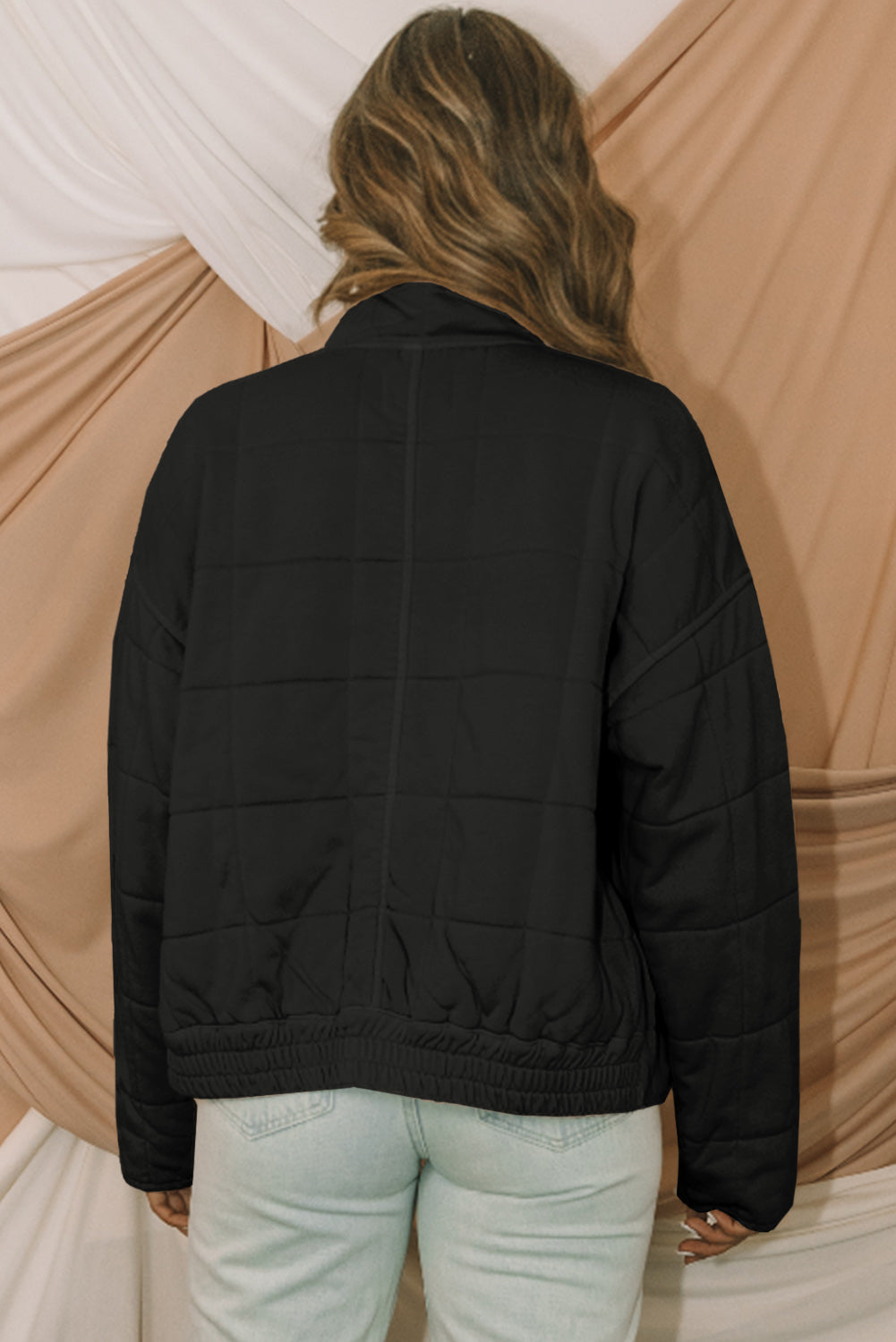 Green Zip Up Pocket Quilted Cropped Jacket