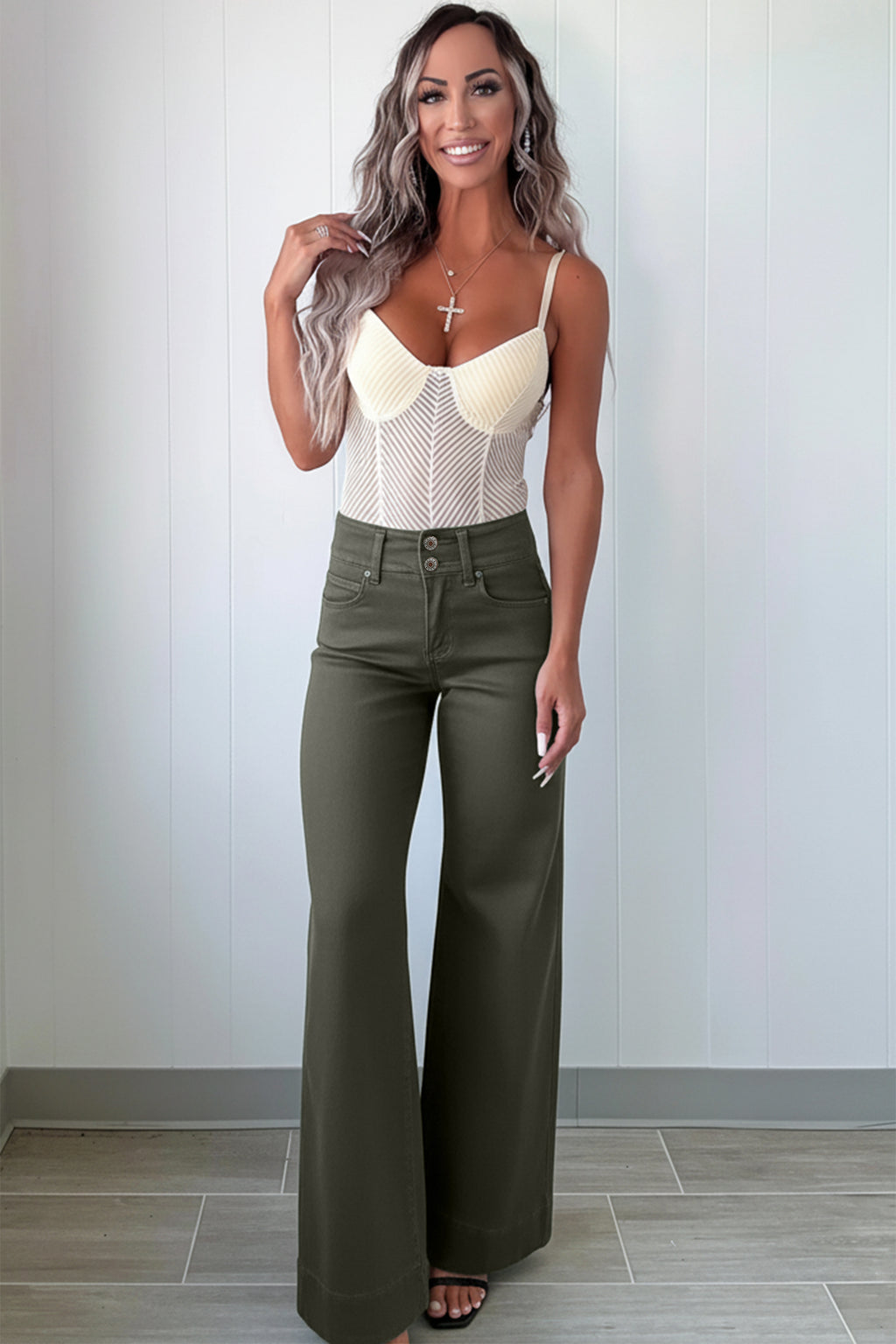 Bonbon 2-Button High Waist Wide Leg Jeans