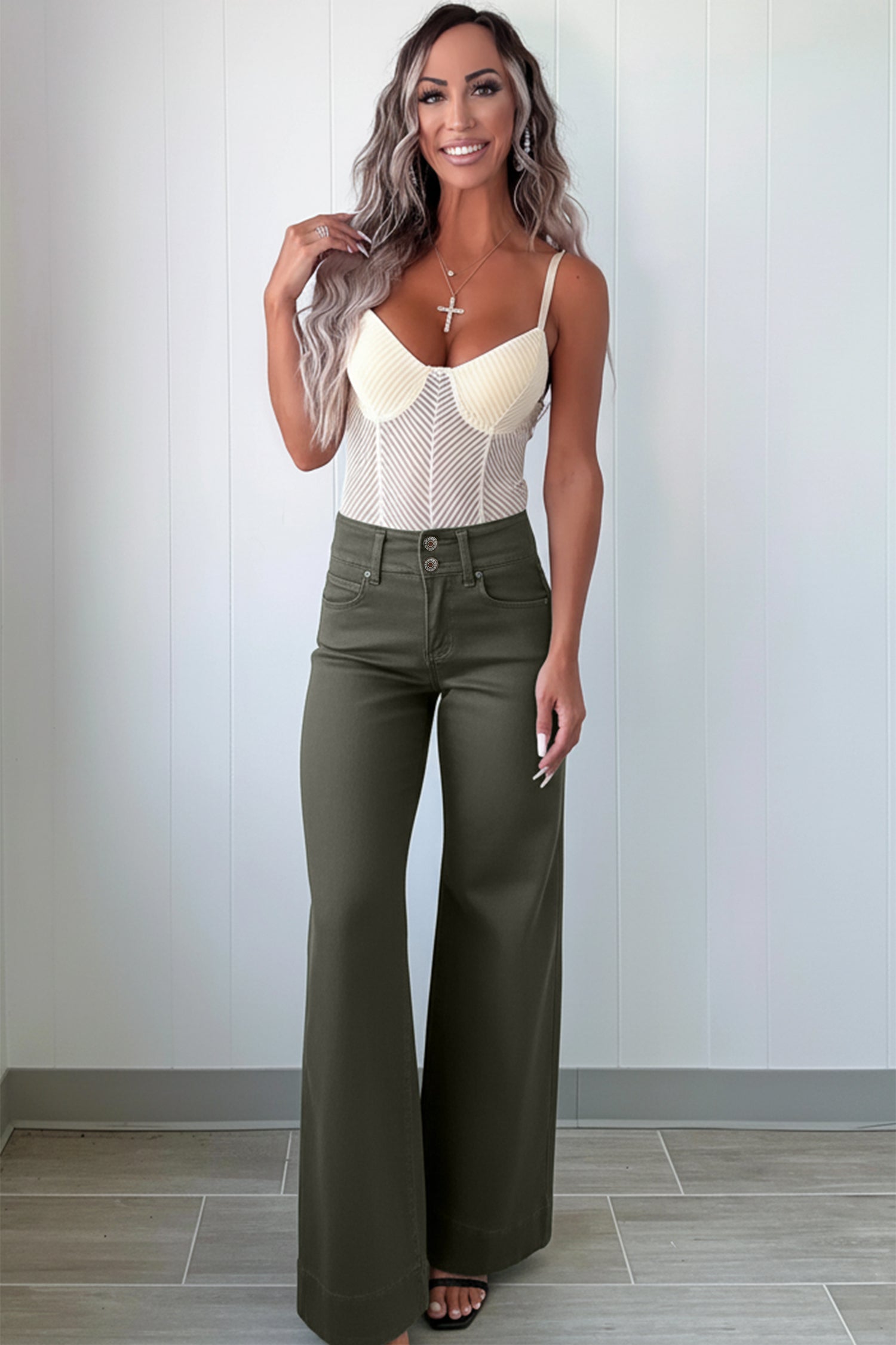 Bonbon 2-Button High Waist Wide Leg Jeans