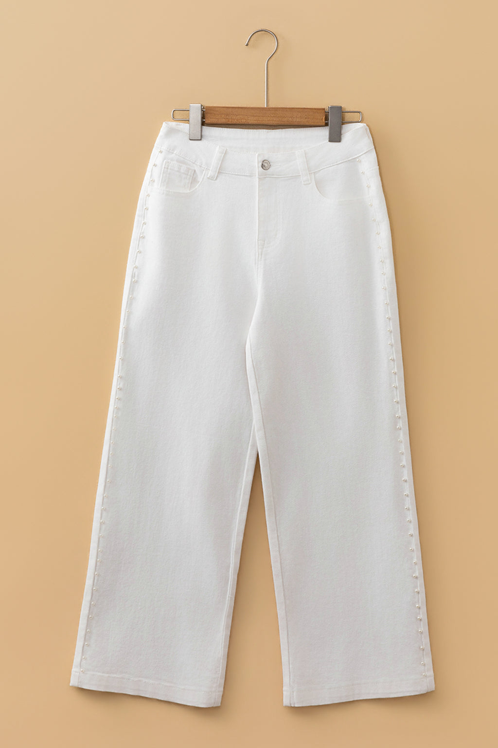 White Pearl Embellished Side Seam Ankle-length Shift Jeans