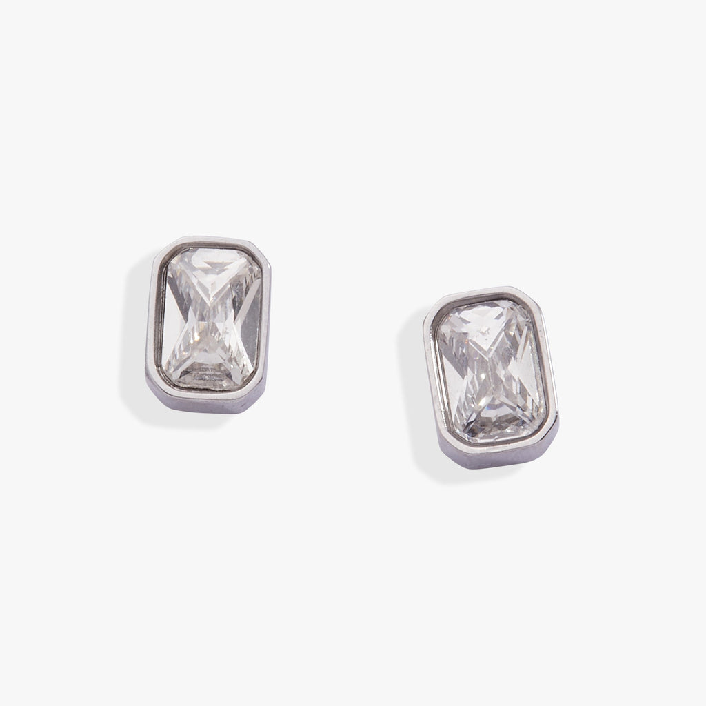 April Emerald-Cut Birthstone Stud Earrings