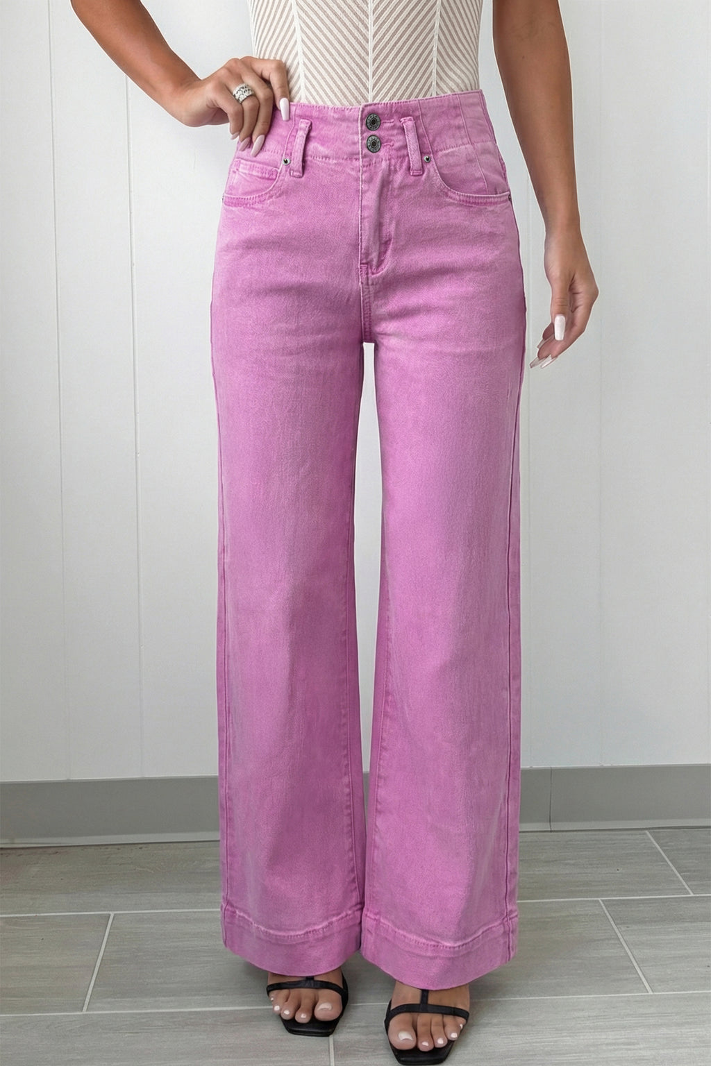 Bonbon 2-Button High Waist Wide Leg Jeans