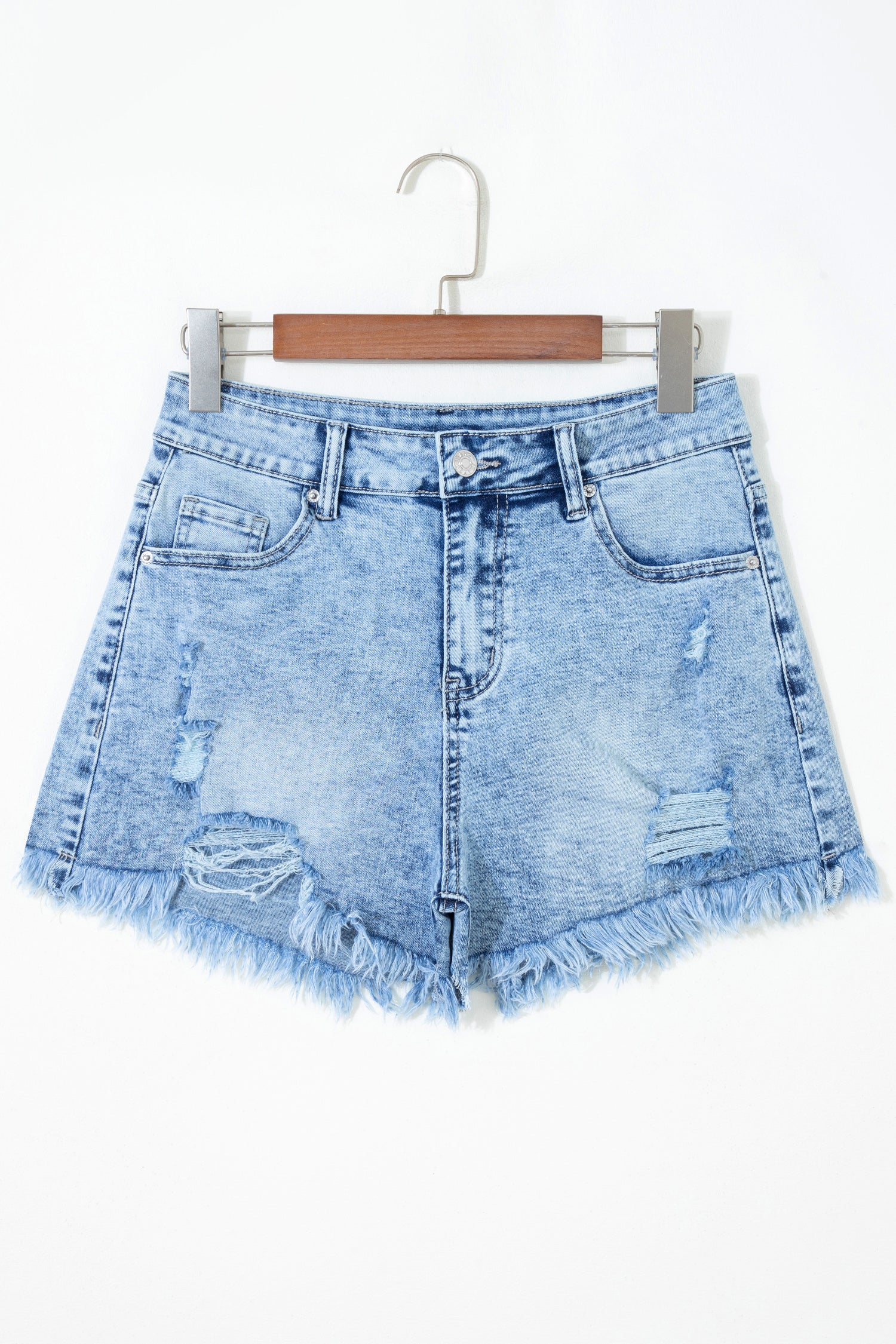 Beau Blue Distressed Acid Wash Denim Hot Shorts
